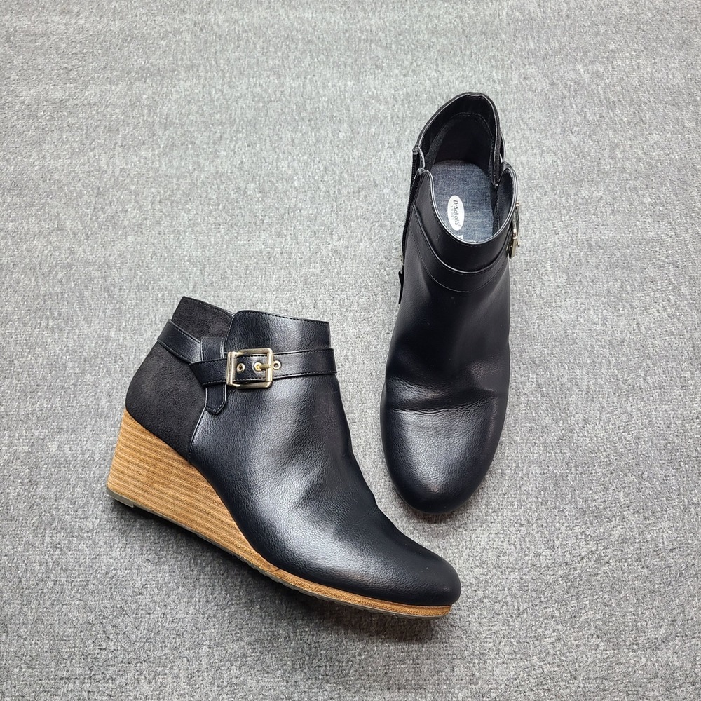 Dr. Scholl's Darcy Wedge Booties Women 10M Black Excellent Buckle Ankle Boots